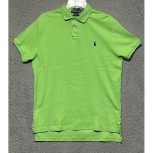 Polo Ralph Lauren Polo Shirt Mens M Lime Green Navy Pony Logo Cotton Preppy